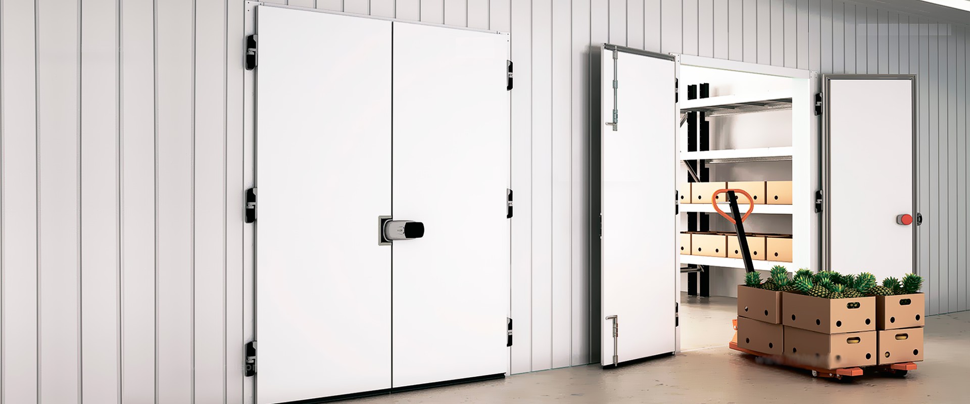Распашные двухстворчатые двери для холодильных камер